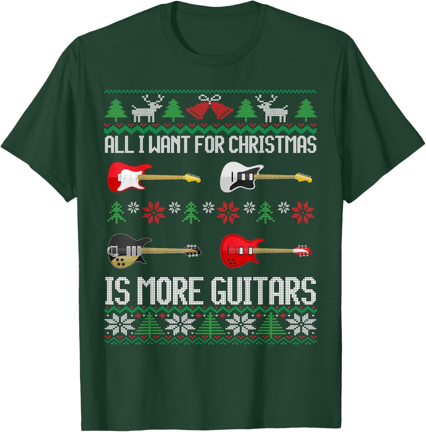 Guitars | Christmas | Guitarist Guitar Ugly Christmas T-Shirt - T-Shirt | Forest