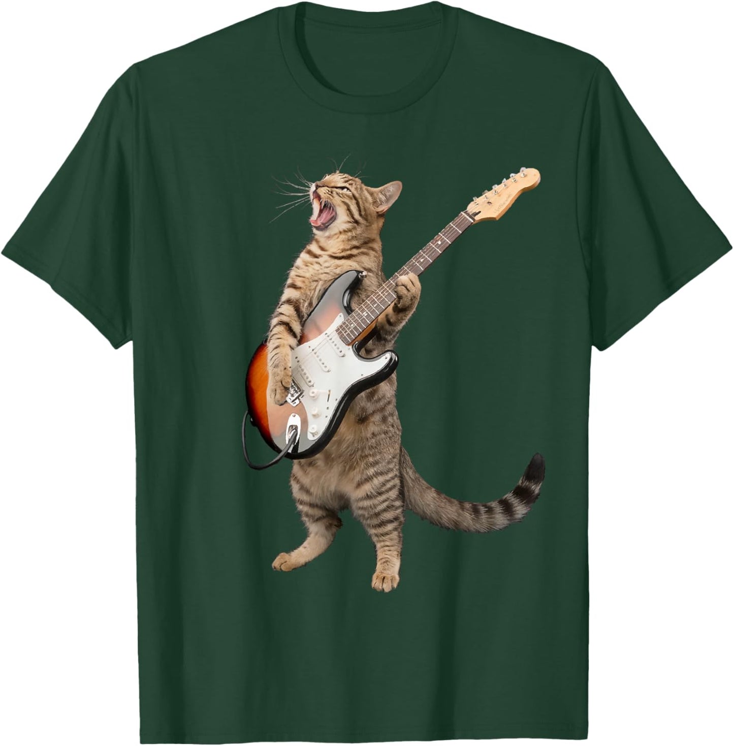 Cat Playing Guitar Shirt Kids Men Women Rock And Roll Band T-Shirt - T-Shirt | Forest