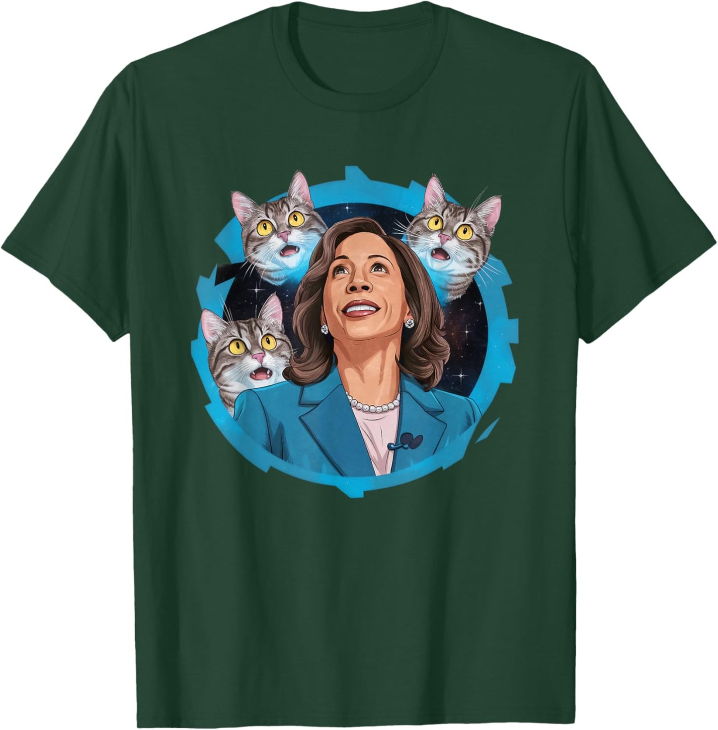 Kamala Harris and Cats In Space Funny Cat Lover Women T-Shirt - T-Shirt | Forest