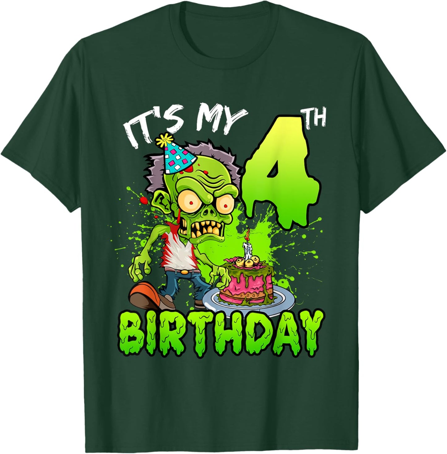 It's My 4th Birthday Zombie Lover 4 Year Old Boys Girls T-Shirt - T-Shirt | Forest