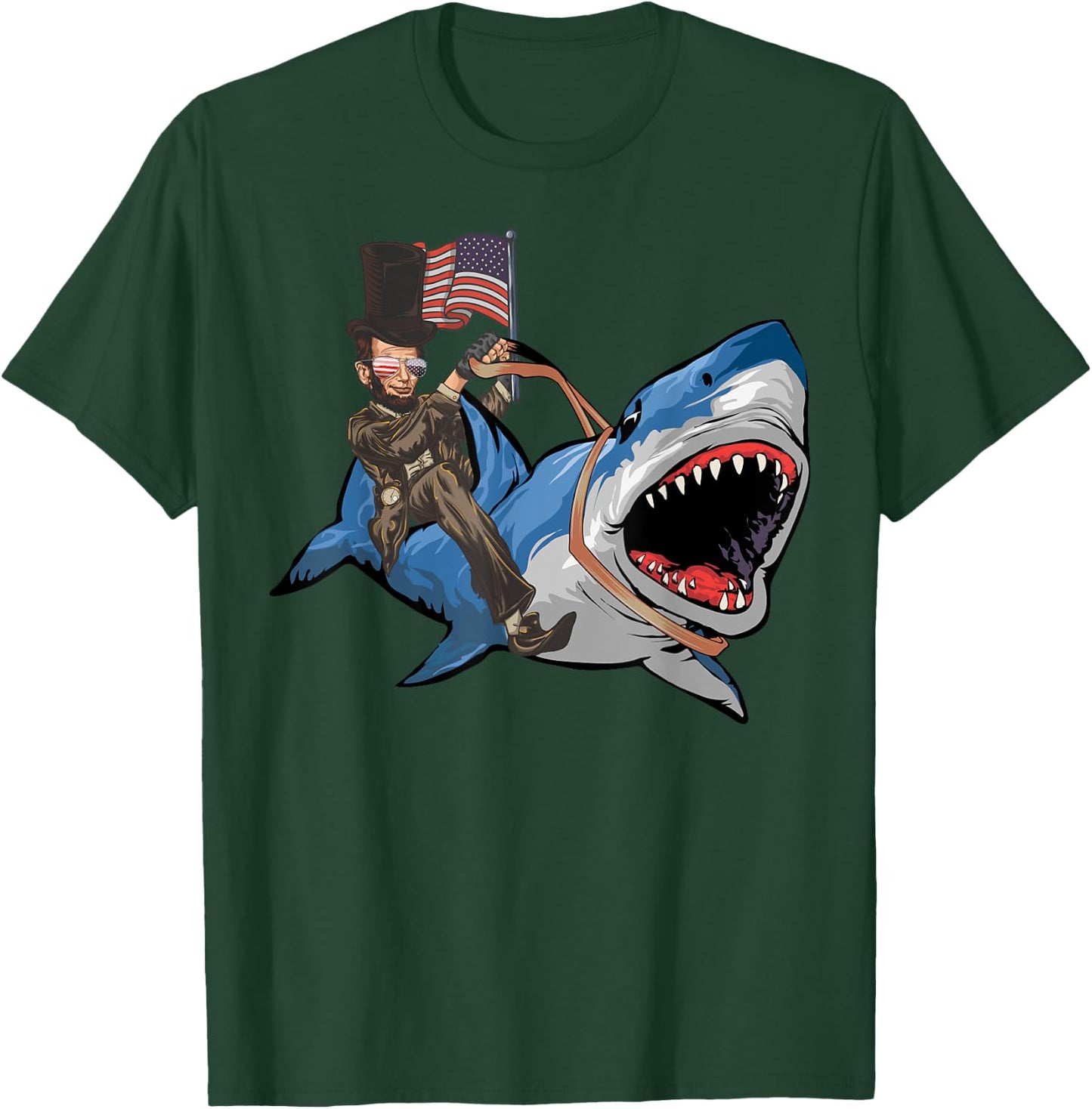 Abe Lincoln Riding Shark - Shark Lovers Shark 4th of July T-Shirt - T-Shirt | Forest