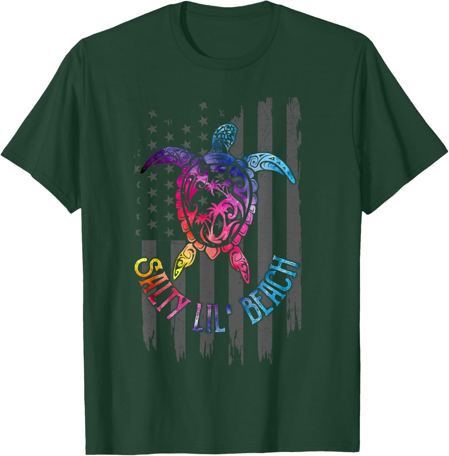 Salty Lil' Beach Turtle American Flag Funny Gift Men T-Shirt - T-Shirt | Forest