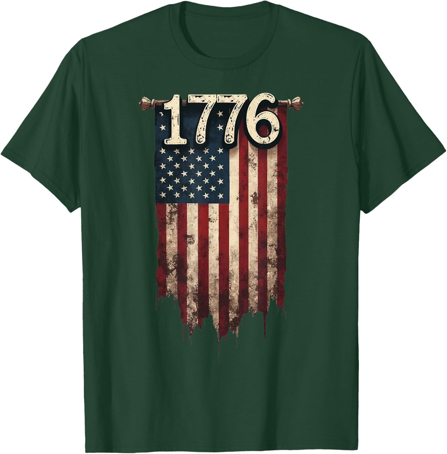 1776 Distressed American Flag Patriotic T-Shirt - T-Shirt | Forest