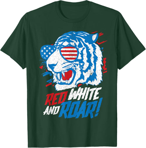 Red White And Roar Tiger Funny 4th Of July Predator Gift