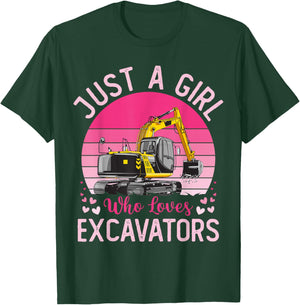 Vintage Just A Girl Who Loves Excavators T-Shirt - T-Shirt | Forest