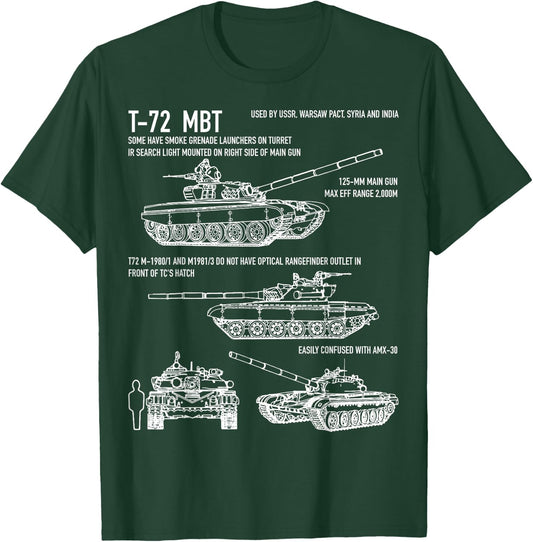 T-72 Russian Tank MBT Recognition Blueprint T-Shirt - T-Shirt | Forest