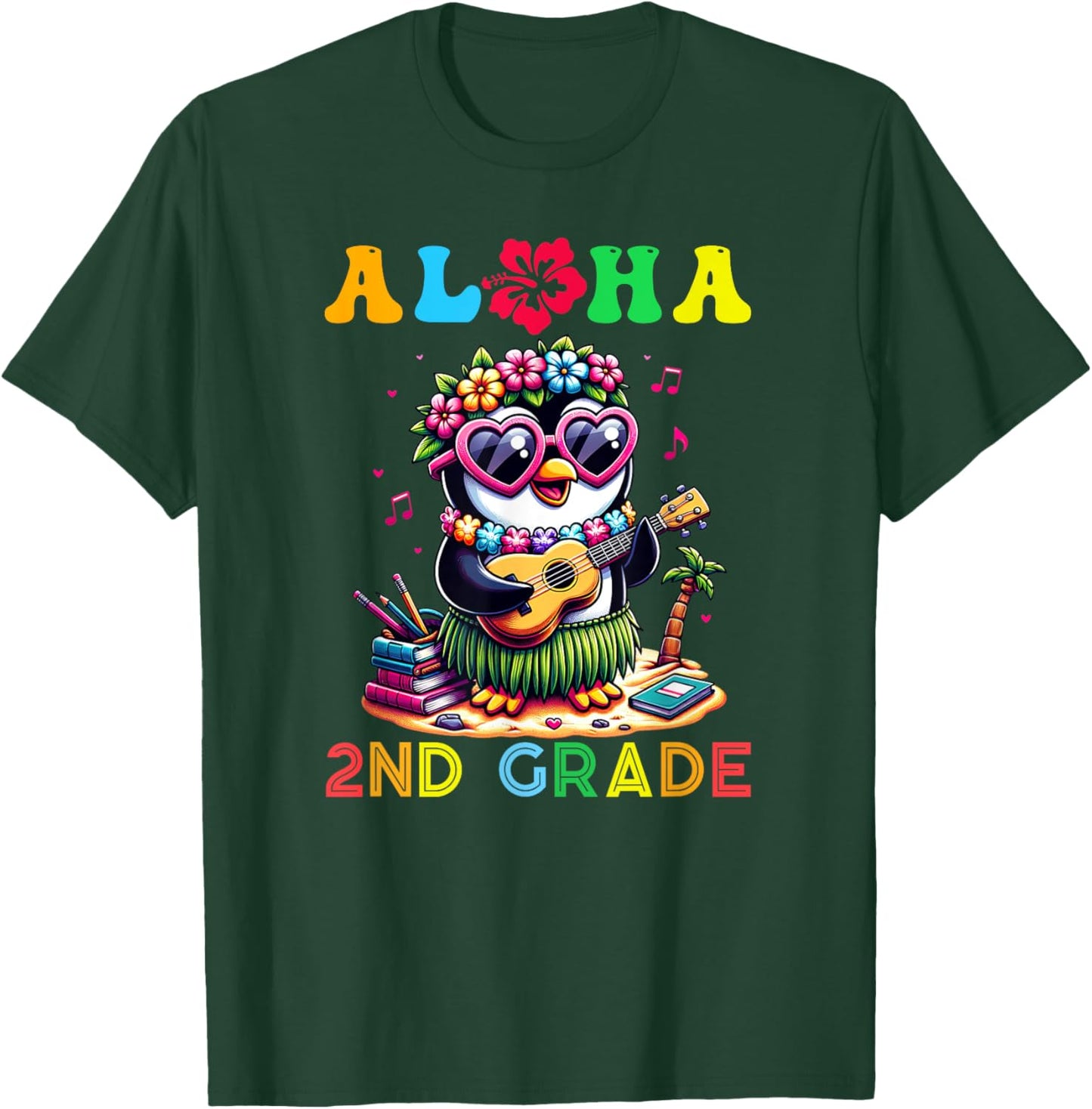 Aloha Second Grade Penguin Hawaii Back to School Kids Girl T-Shirt - T-Shirt | Forest