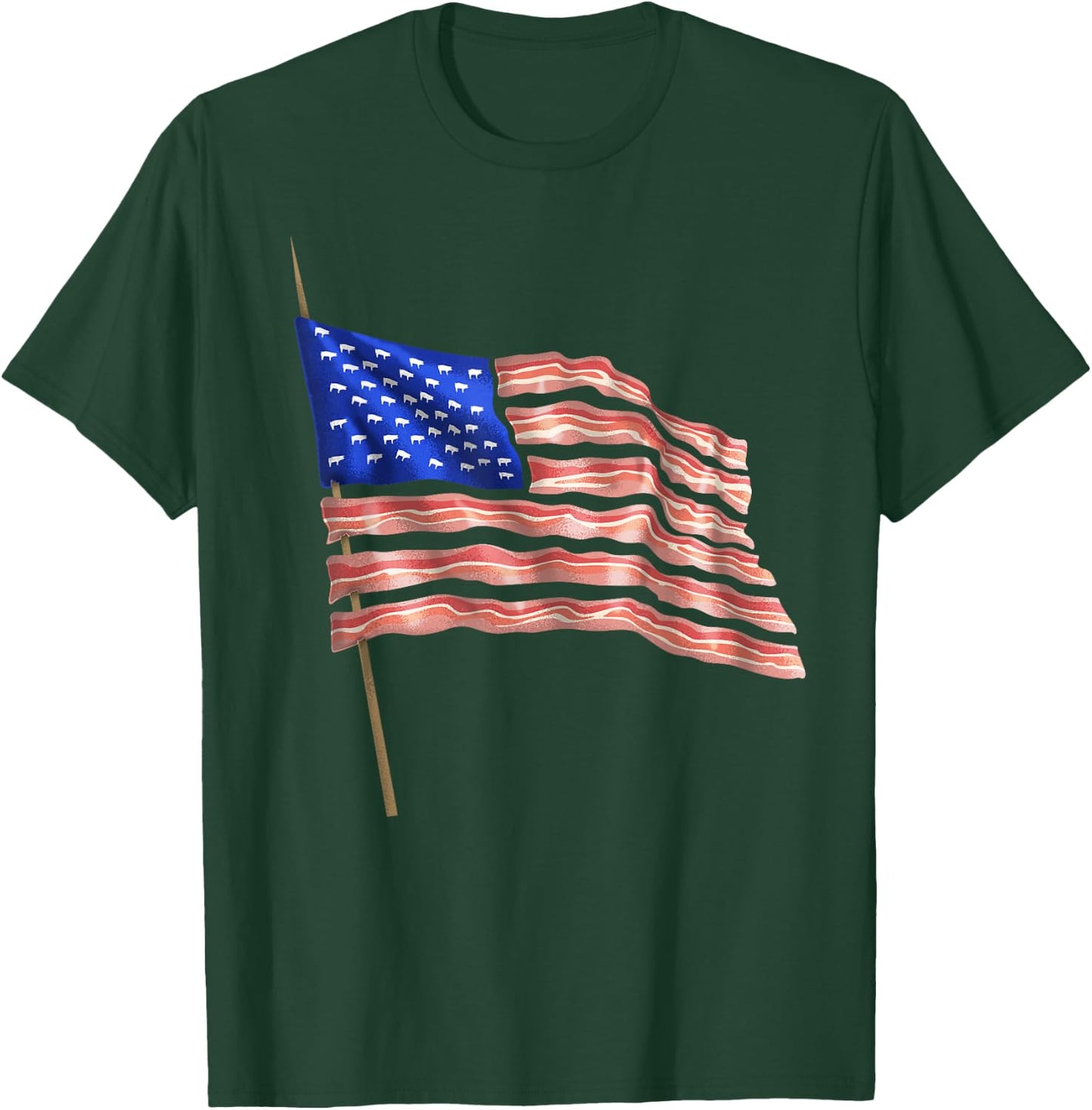 USA Bacon Flag | Cute US Dried Pigs Funny 4th Of July Gift T-Shirt - T-Shirt | Forest