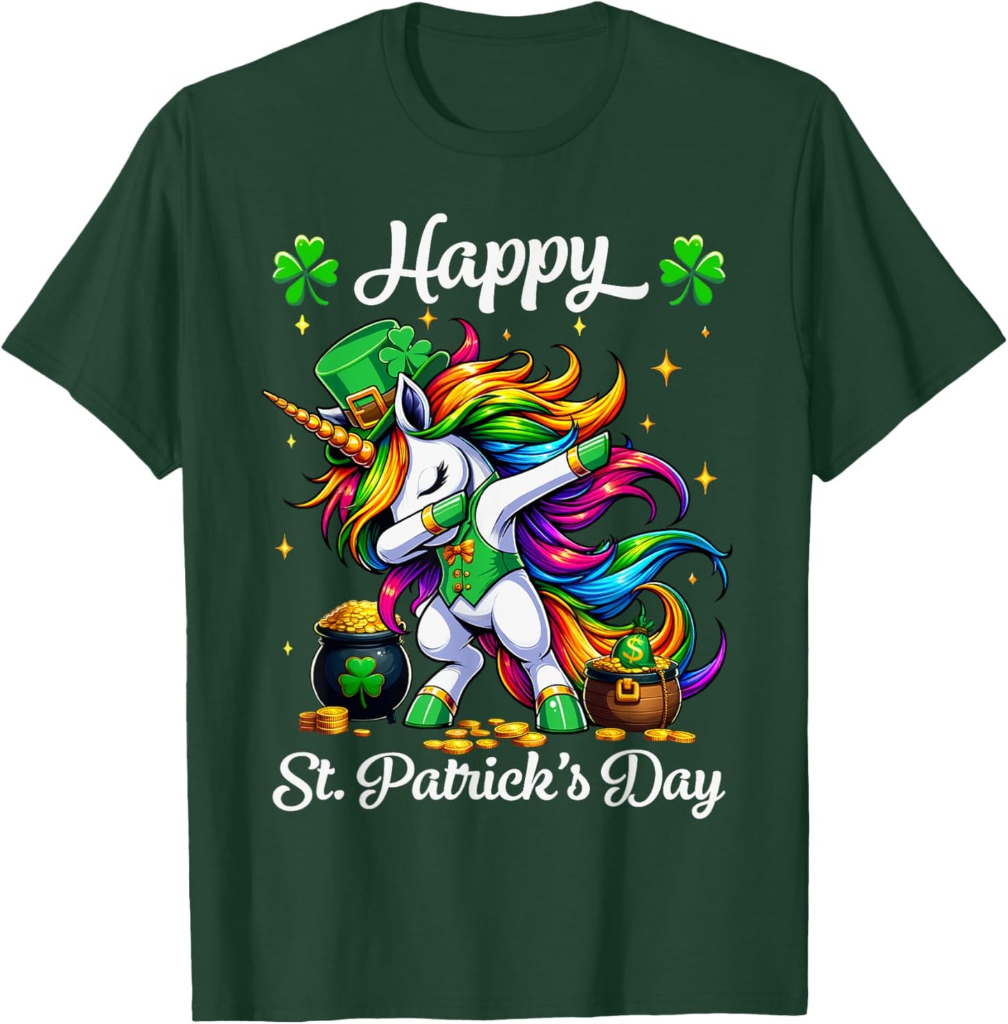St Patricks Day Dabbing Unicorn Girls Happy St Paddys day T-Shirt - T-Shirt | Forest