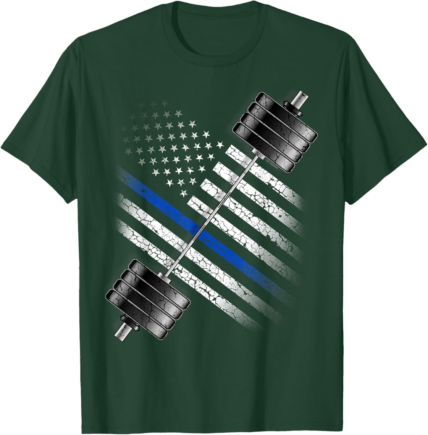 POLICEMAN and LEO POWERLIFTING - THIN BLUE LINE USA FLAG T-Shirt - T-Shirt | Forest