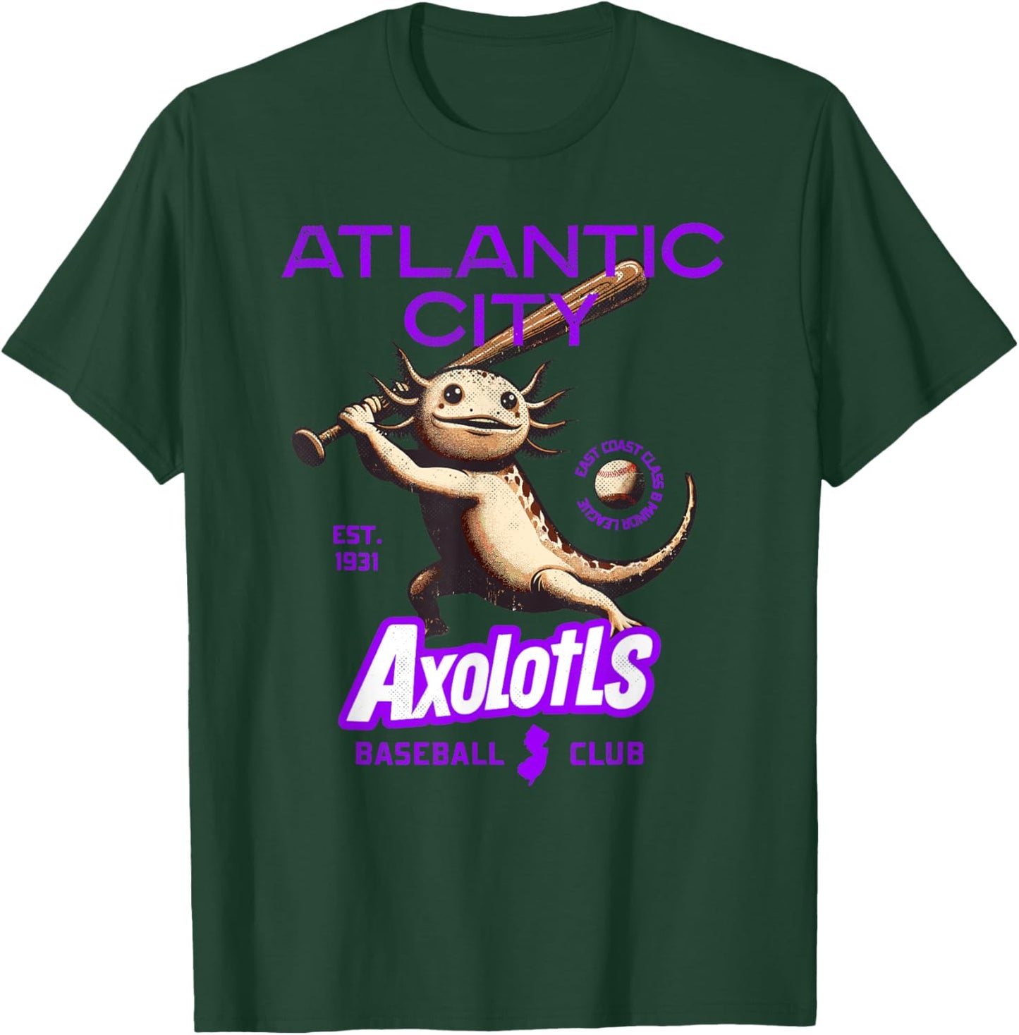 Atlantic City Axolotls Retro Minor League Baseball Team T-Shirt - T-Shirt | Forest