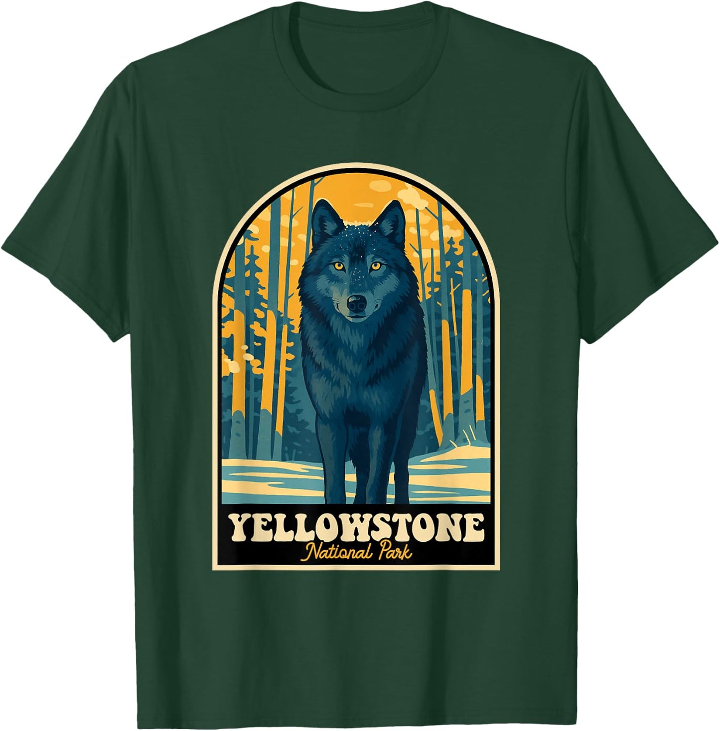Yellowstone Wolf Vintage National Park Poster T-Shirt - T-Shirt | Forest