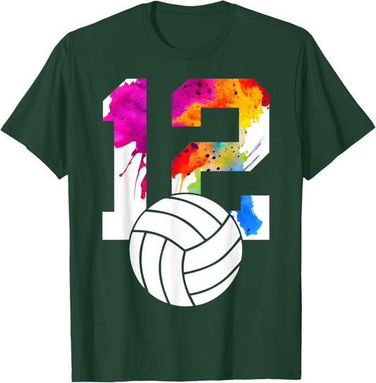 Number 12 Volleyball 12th Birthday T-Shirt - T-Shirt | Forest