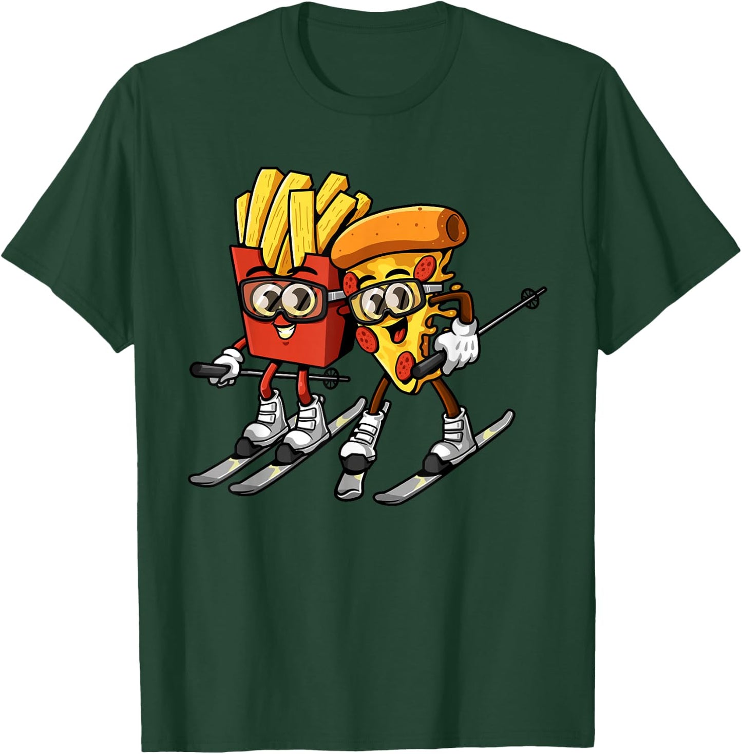 Pizza French Fries Ski Funny Skiier Fast Food Skiing Lovers T-Shirt - T-Shirt | Forest