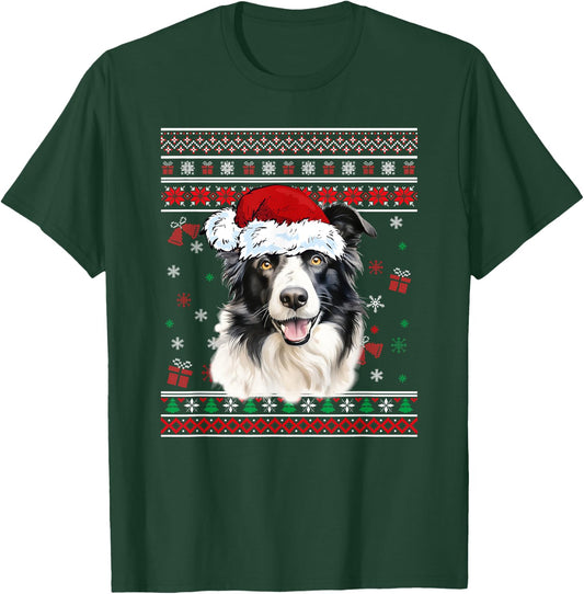 Border collie Dog Christmas Pajama Ugly Christmas Sweater Men Women Kids T-Shirt - T-Shirt | Forest