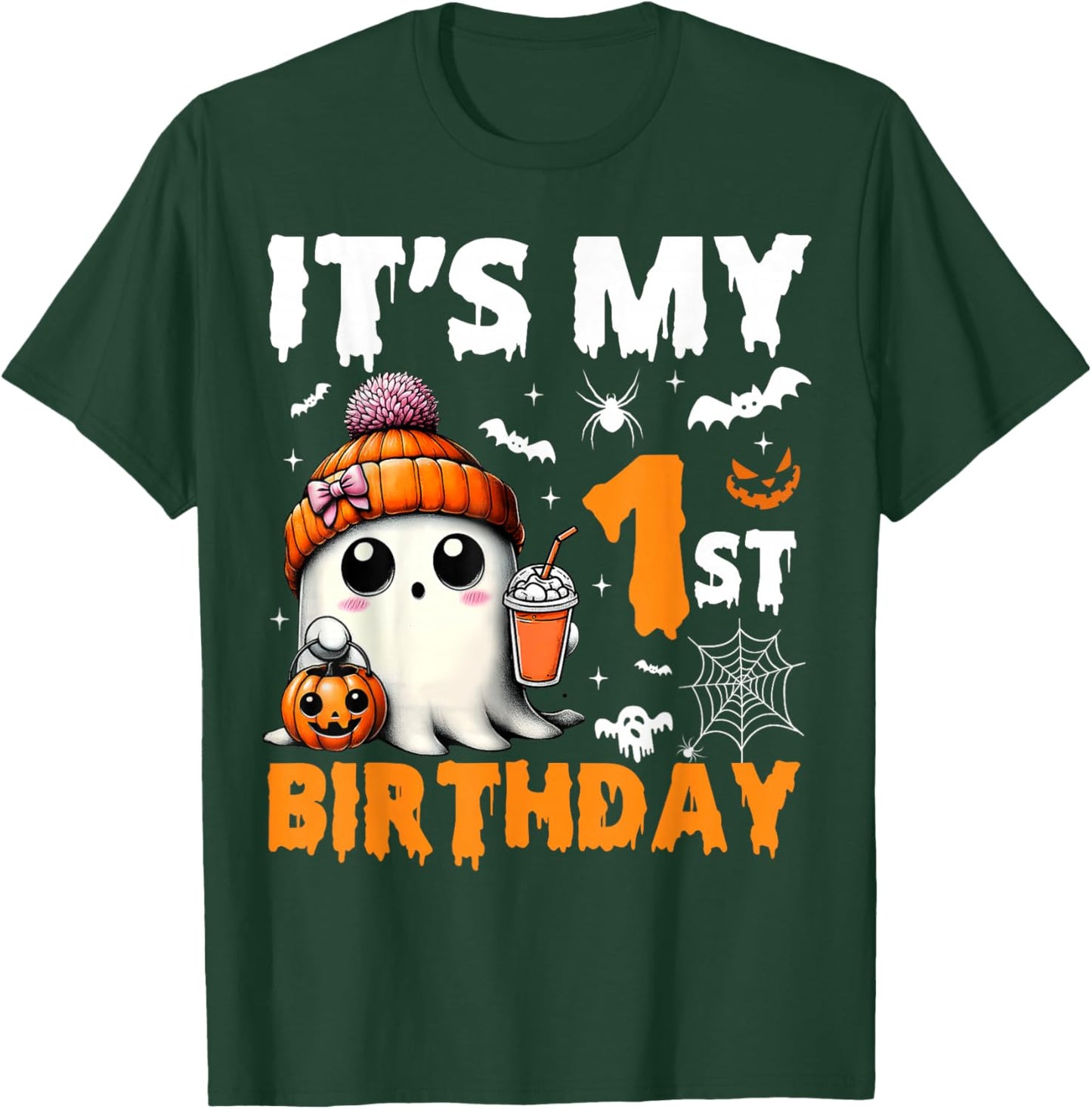 It's My 1st Birthday 1 Years Old Ghost Pumpkin Halloween T-Shirt - T-Shirt | Forest