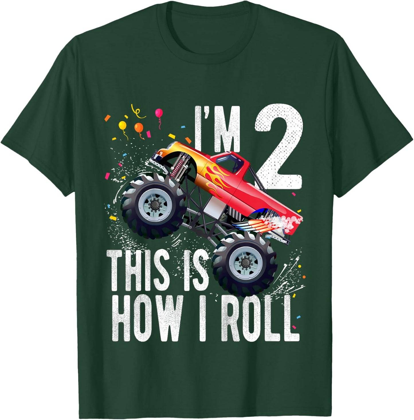 2 Year Old 2nd Birthday Boy Monster Truck Car T-Shirt - T-Shirt | Forest