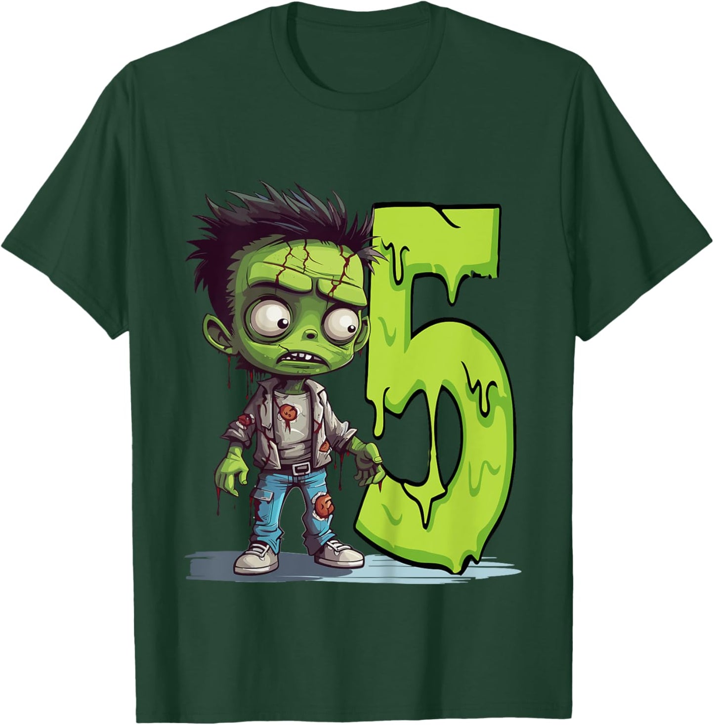 Kids Scary Zombie - five Years - creepy 5th Birthday Halloween T-Shirt - T-Shirt | Forest
