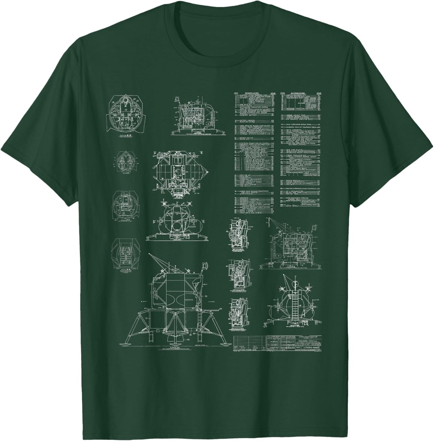 Apollo Lunar Module Lander Spacecraft Engineering Blueprint T-Shirt - T-Shirt | Forest