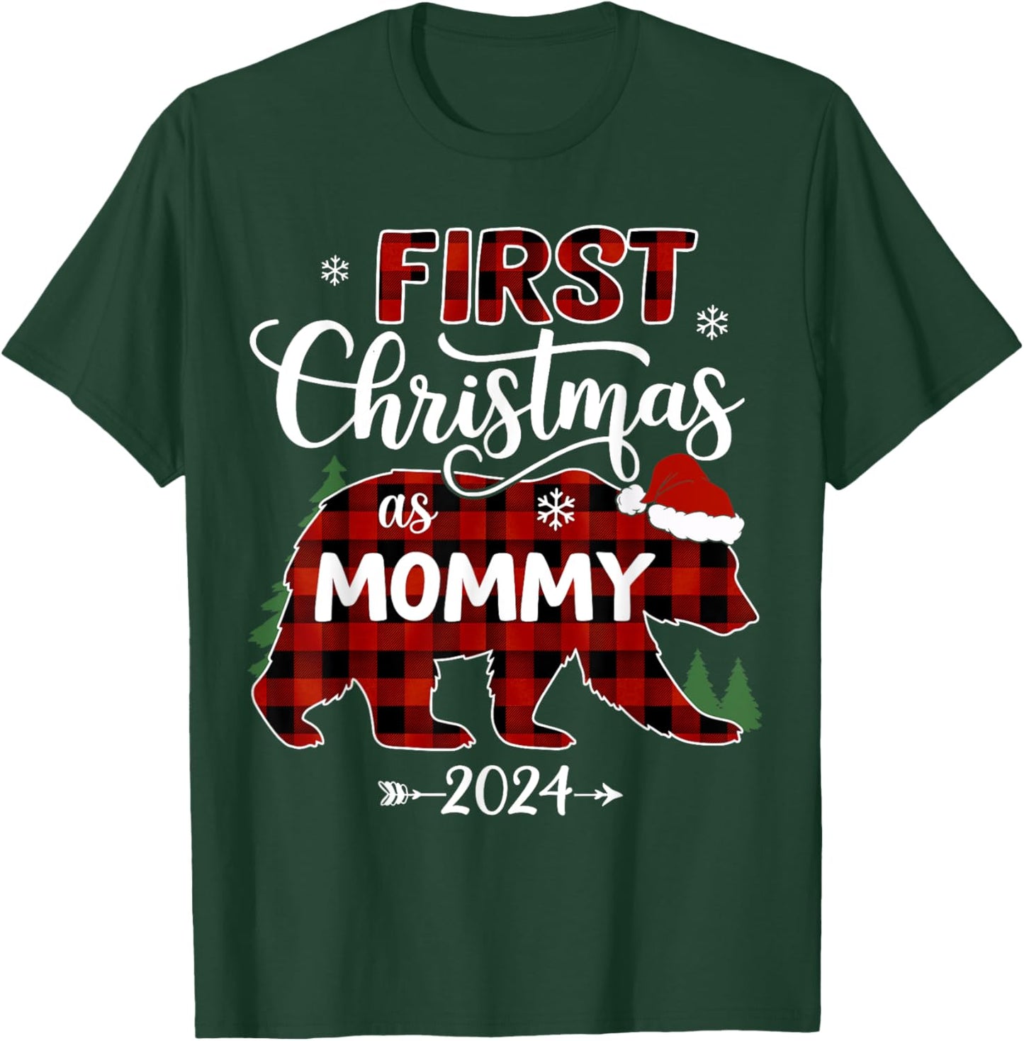 First Christmas As Mommy Red Bear Santa Hat 2024 Pregnancy T-Shirt - T-Shirt | Forest