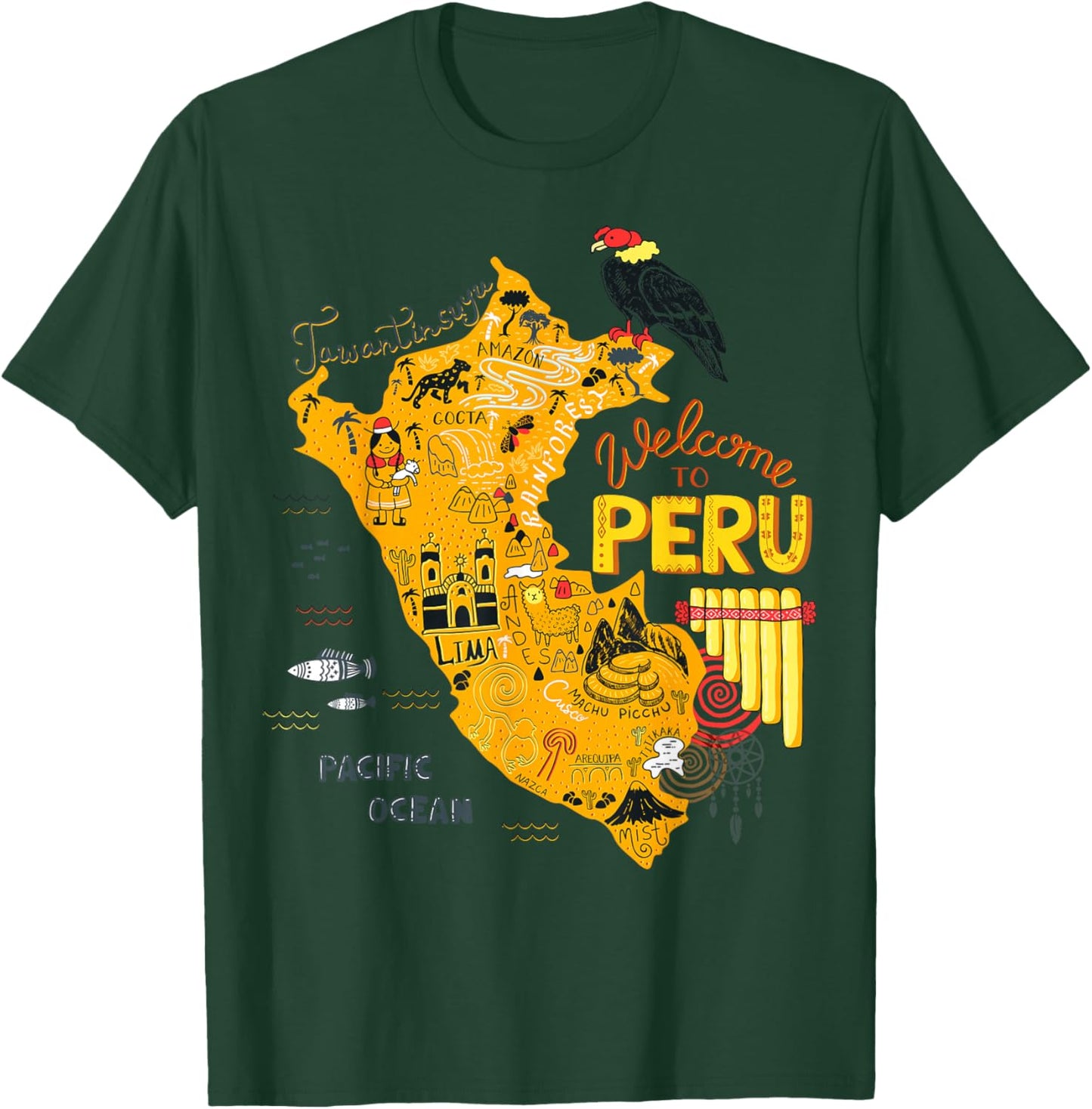 Travel Peru Map Lima Machu Picchu Cusco Family Vacation T-Shirt - T-Shirt | Forest