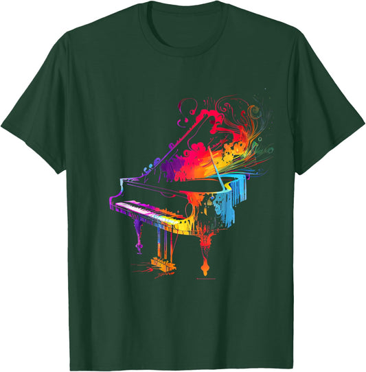 Piano Musician Piano Player Gifts & Designs -Adults, -Kids Black Small Colorful Modern Lace T-Shirt - T-Shirt | Forest