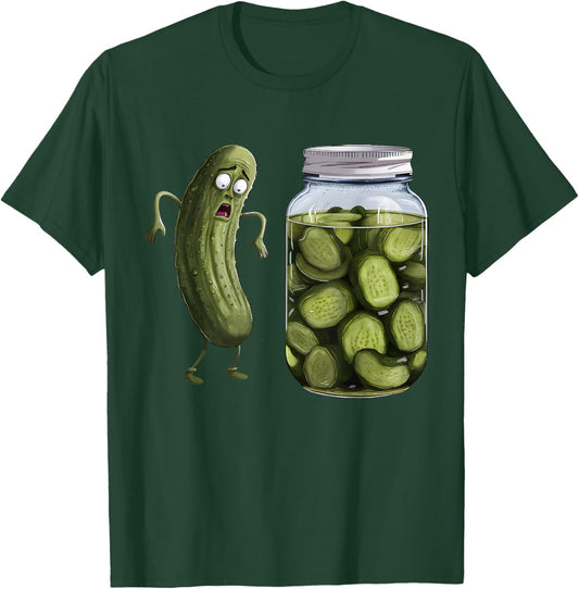Funny Pickle Surprise A Cucumber And A Jar Of Sliced Pickles T-Shirt - T-Shirt | Forest