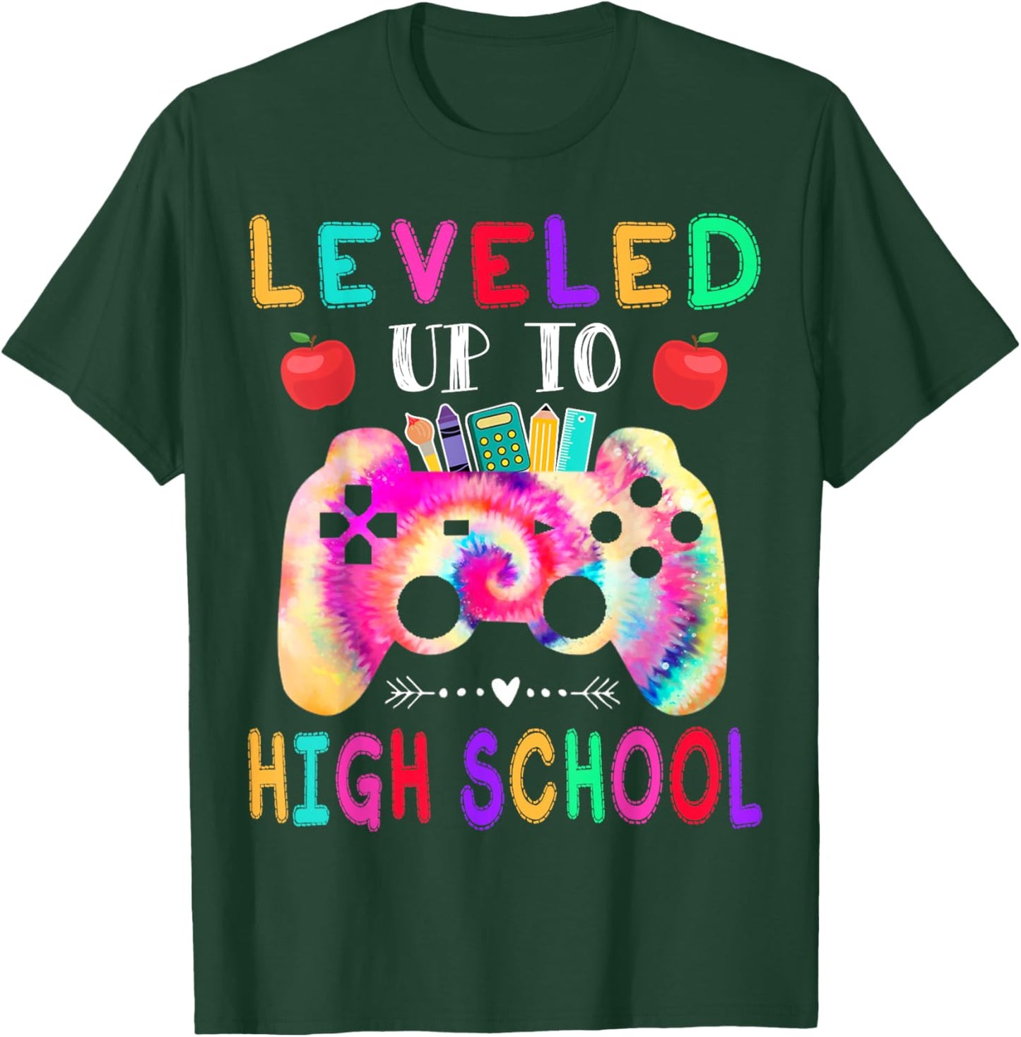 Leveled Up To High School Gaming Fun Back To School Tie Dye T-Shirt - T-Shirt | Forest