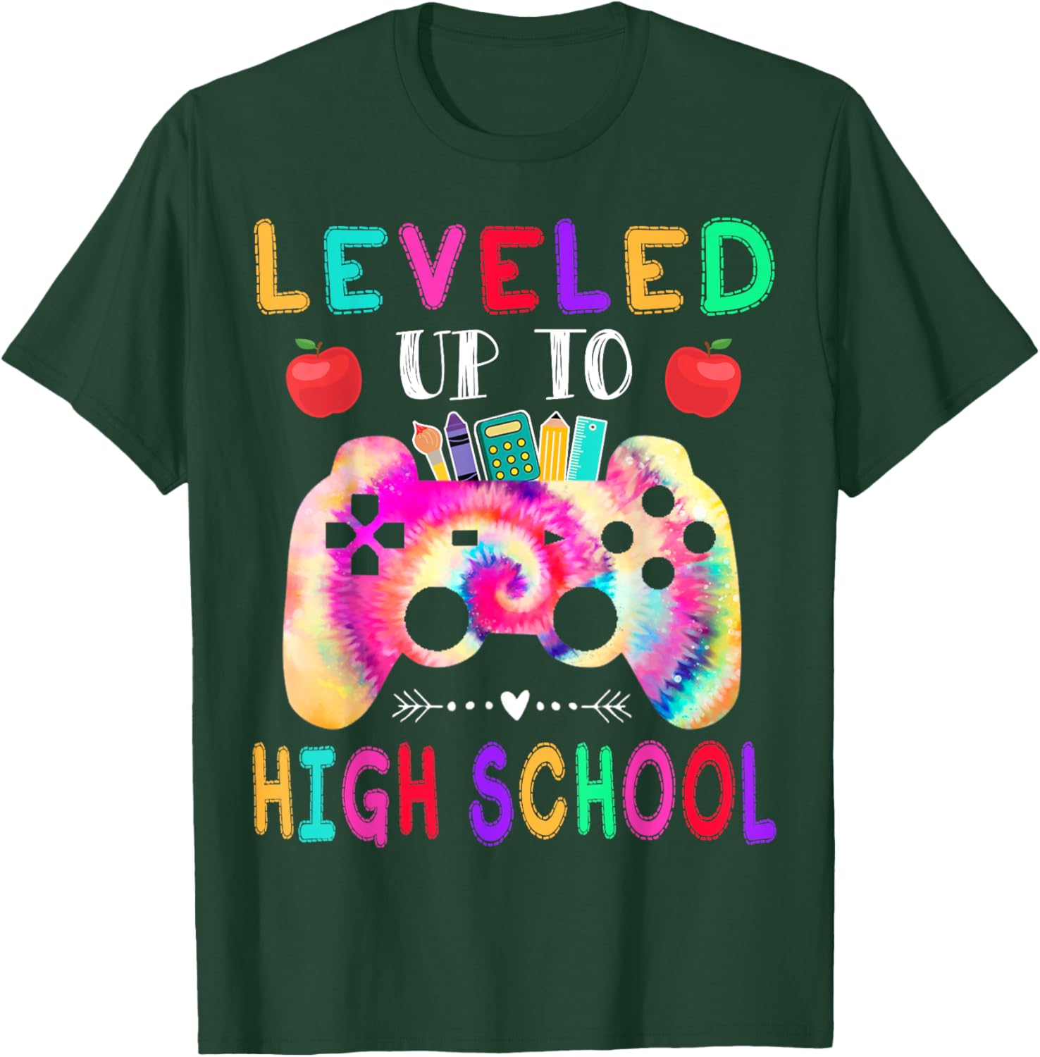 Leveled Up To High School Gaming Fun Back To School Tie Dye T-Shirt - T-Shirt | Forest