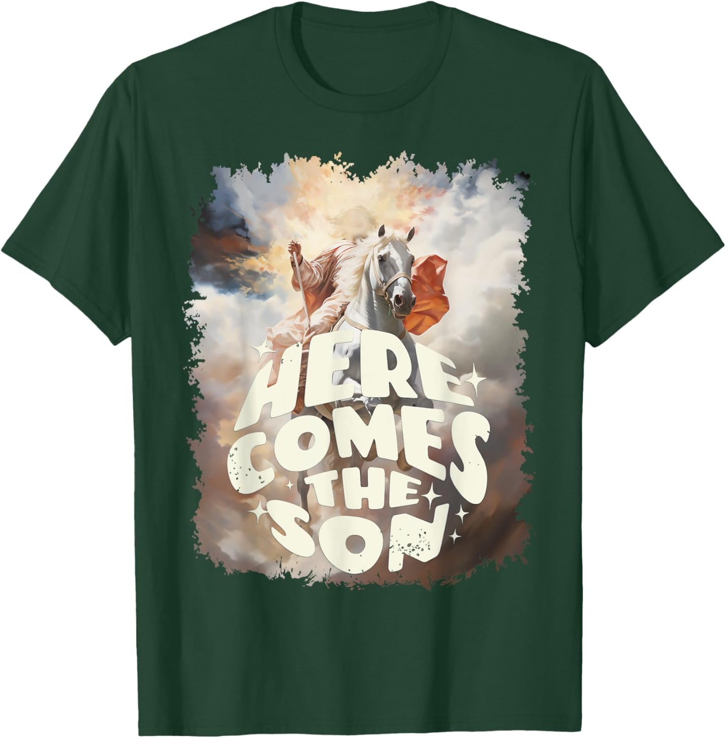 Here Comes the Son : Jesus Coming on the Clouds on a Horse T-Shirt - T-Shirt | Forest