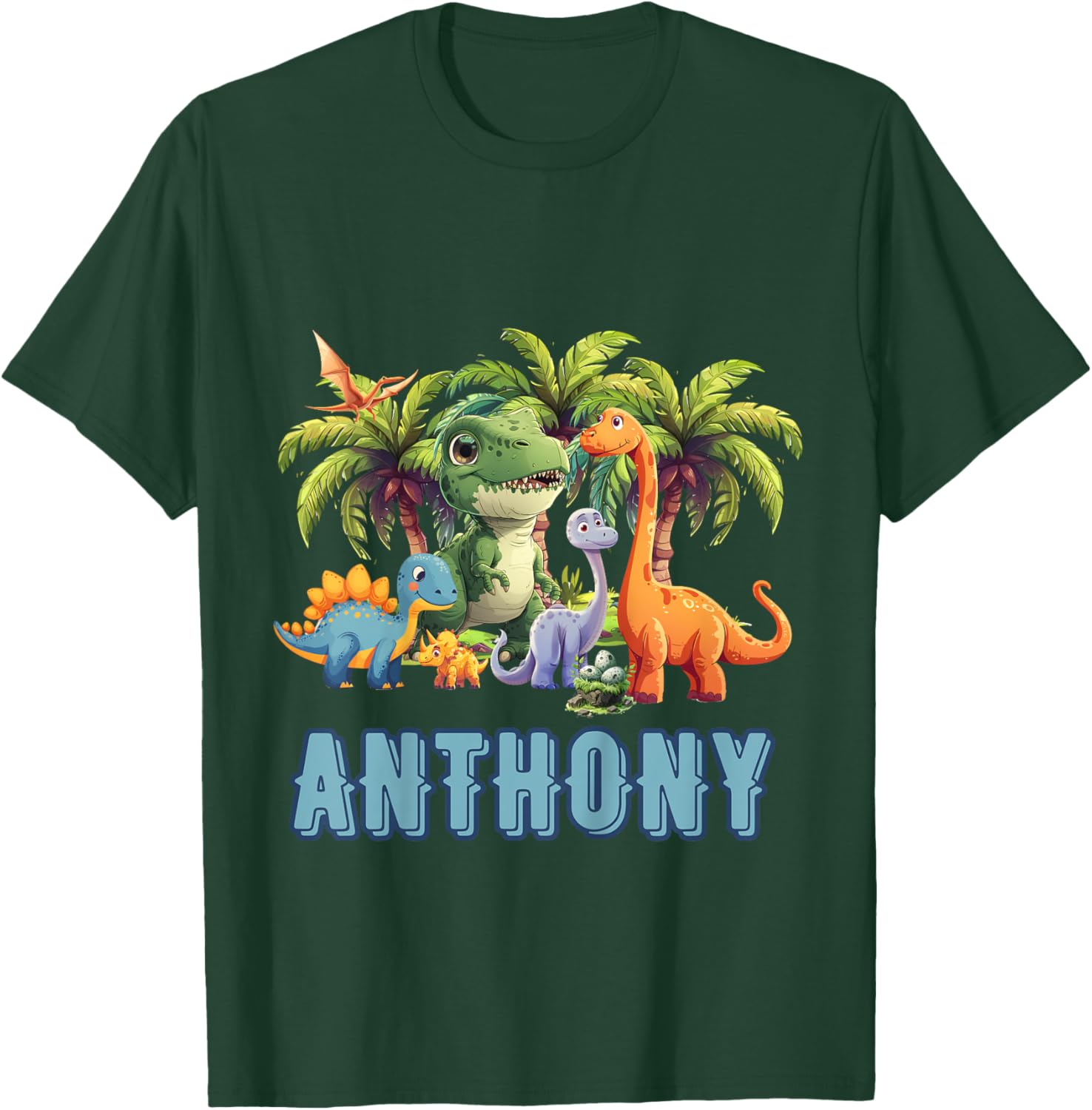 Kids ANTHONY Name Dinosaur Themed Baby Boy Toddler Cute Fun T-Shirt - T-Shirt | Forest