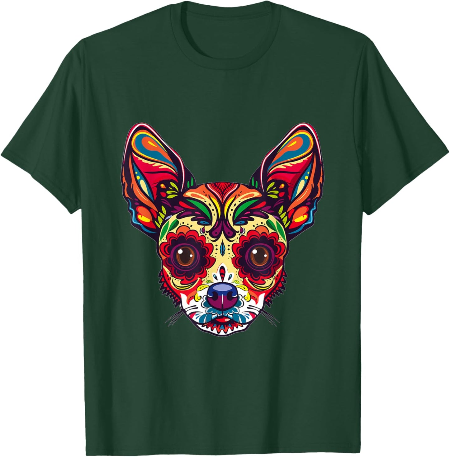 Chihuahua Sugar Skull Dia De Los Muertos Graphic T-Shirt - T-Shirt | Forest
