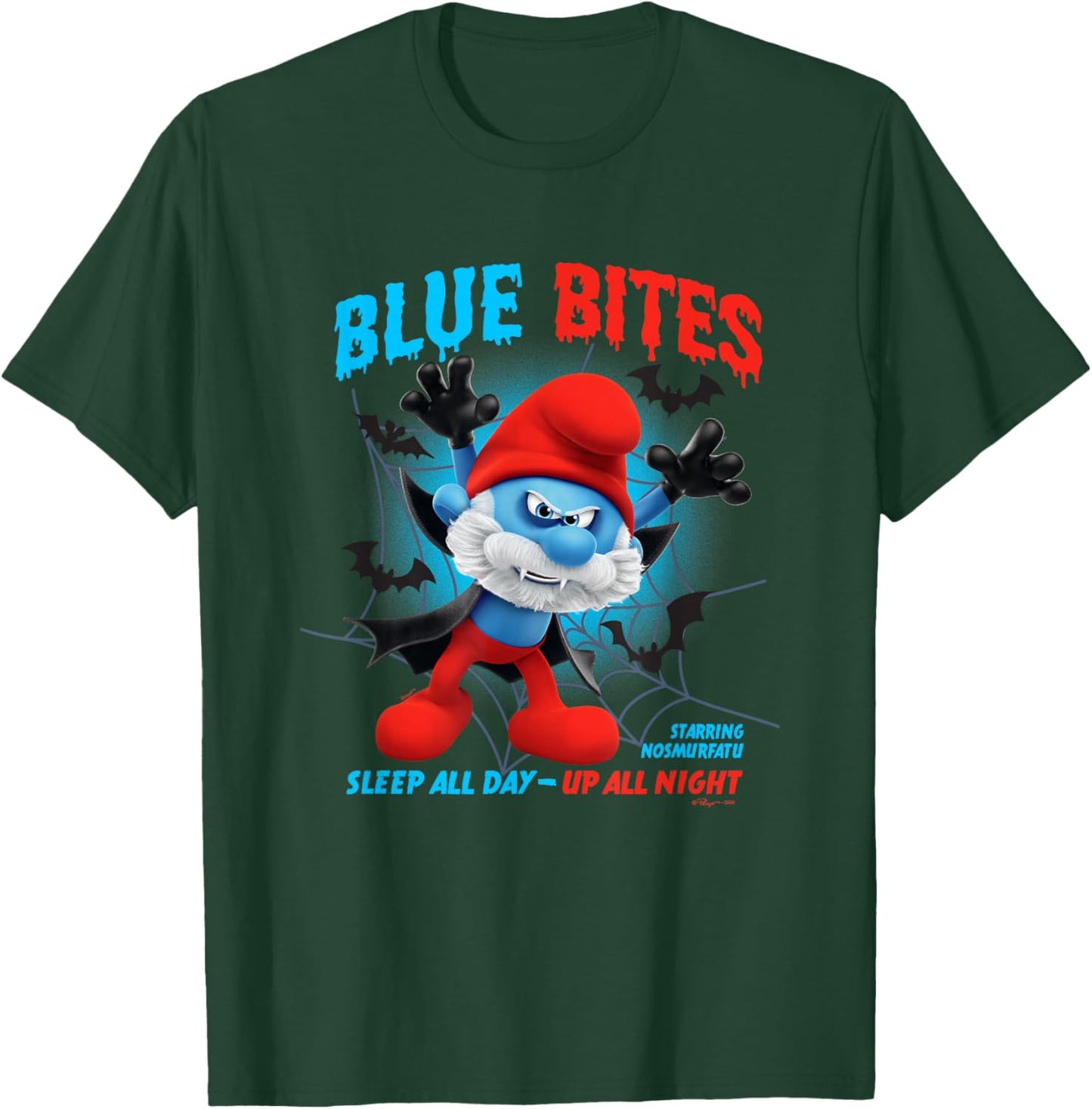 The Smurfs Halloween Papa Smurf Blue Bites Big Chest Logo T-Shirt - T-Shirt | Forest