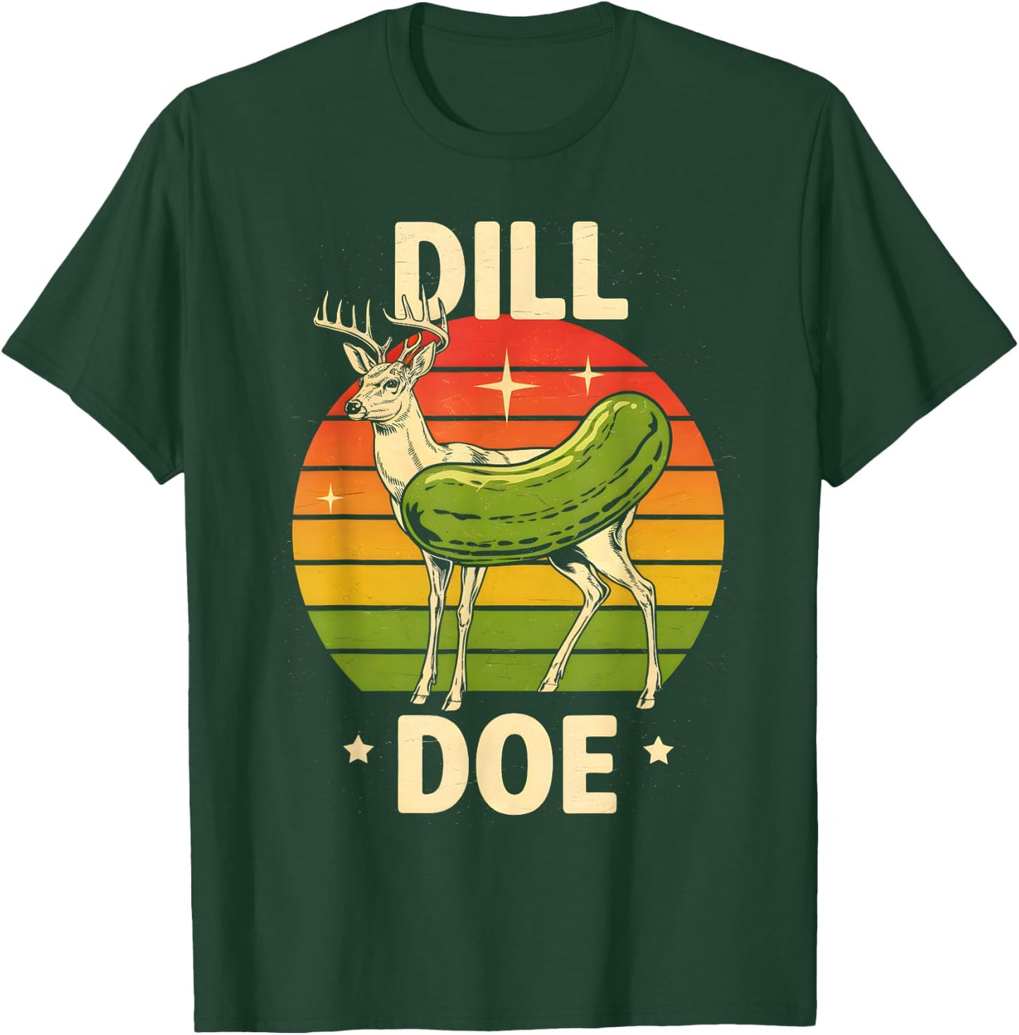 Dill Doe Funny Sarcastic Retro Groovy Deer Pickle T-Shirt - T-Shirt | Forest