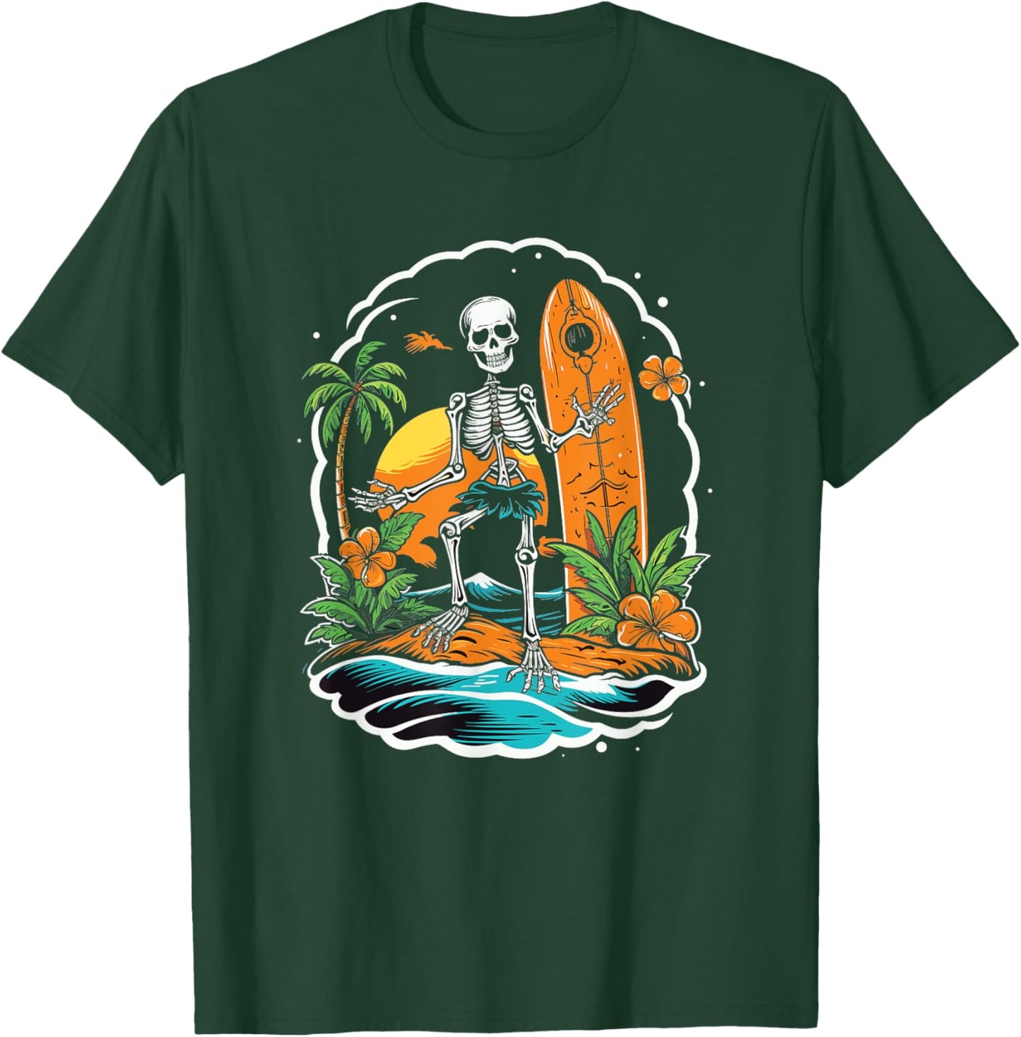 Skeleton Surfing Halloween Hawaii T-Shirt - T-Shirt | Forest