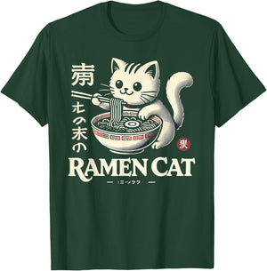 Classic Japanese Art Wildlife Noodle Lover Cute Ramen Cat T-Shirt - T-Shirt | Forest