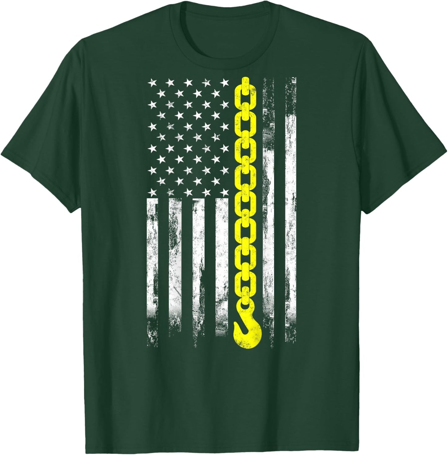 Tow Truck Driver Thin Yellow line USA Flag Gift Towing Dad T-Shirt - T-Shirt | Forest
