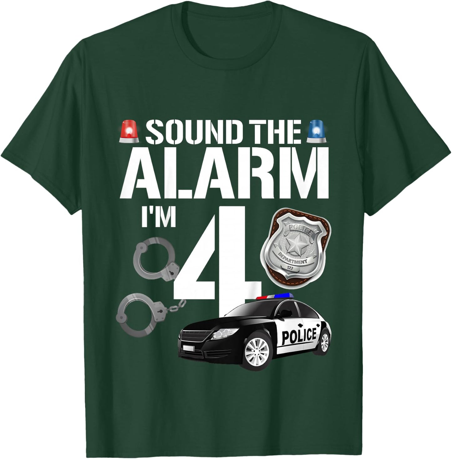 Kids 4 Year Old Police Birthday Officer Cop Car 4th Gift Boy T-Shirt - T-Shirt | Forest