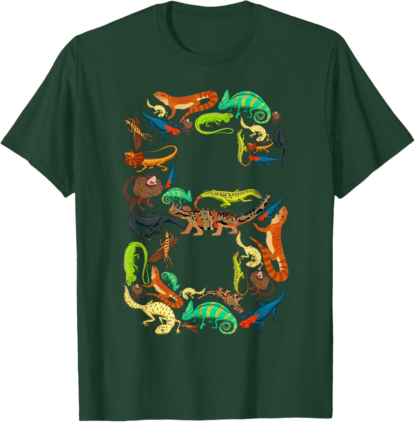 Kids 6th Birthday Reptiles Lizards Theme 6 Year Old Boys T-Shirt - T-Shirt | Forest