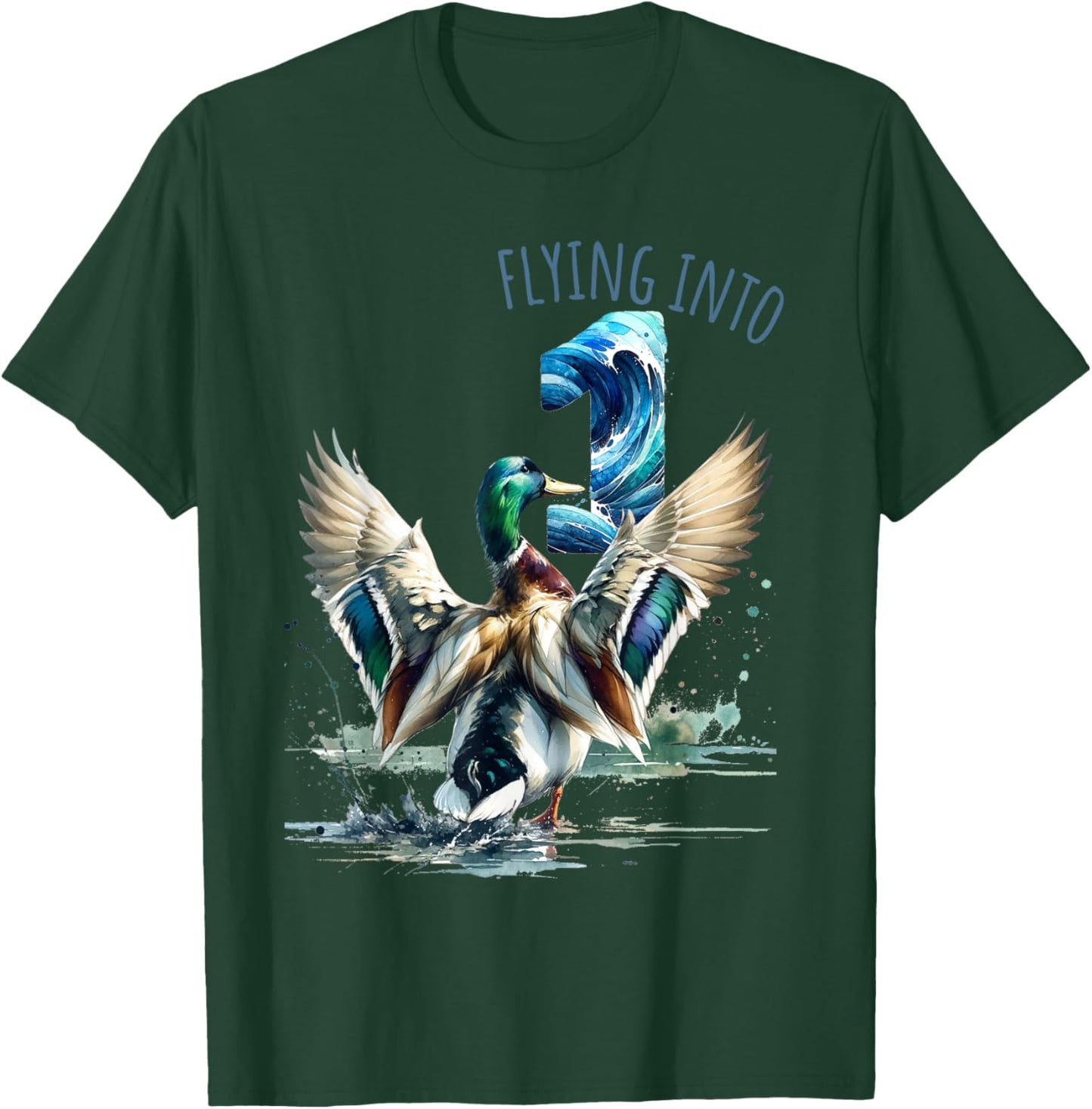 Flying into 1 Duck Hunting 1st Birthday Party 1 Year Old T-Shirt - T-Shirt | Forest