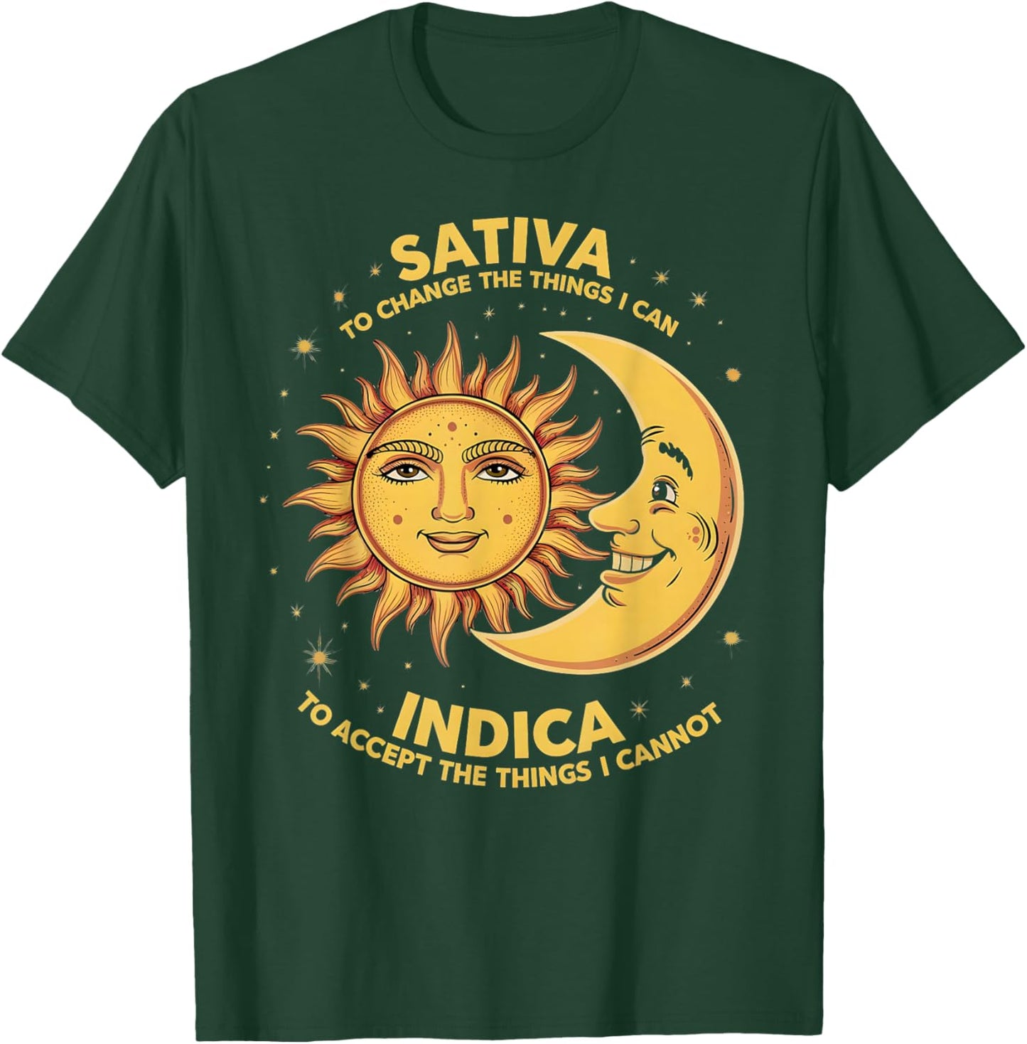 Cosmic Harmony Botanical Balance Mindset Sativa To Change Things Indica To Accept Things , Small, Black T-Shirt - T-Shirt | Forest