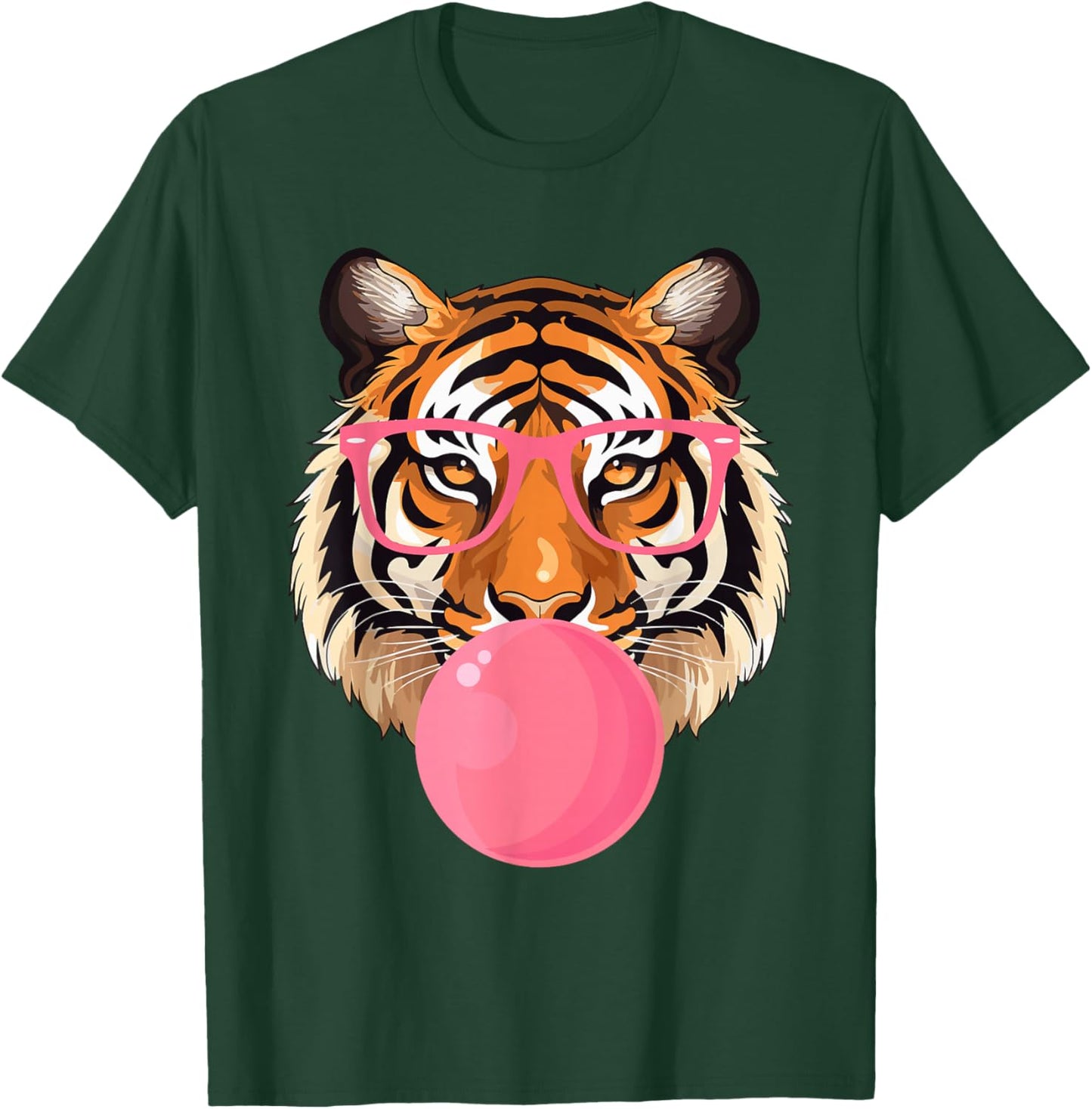 Funny Tiger Glasses Blowing Bubble Gum Cute Tiger Face T-Shirt - T-Shirt | Forest