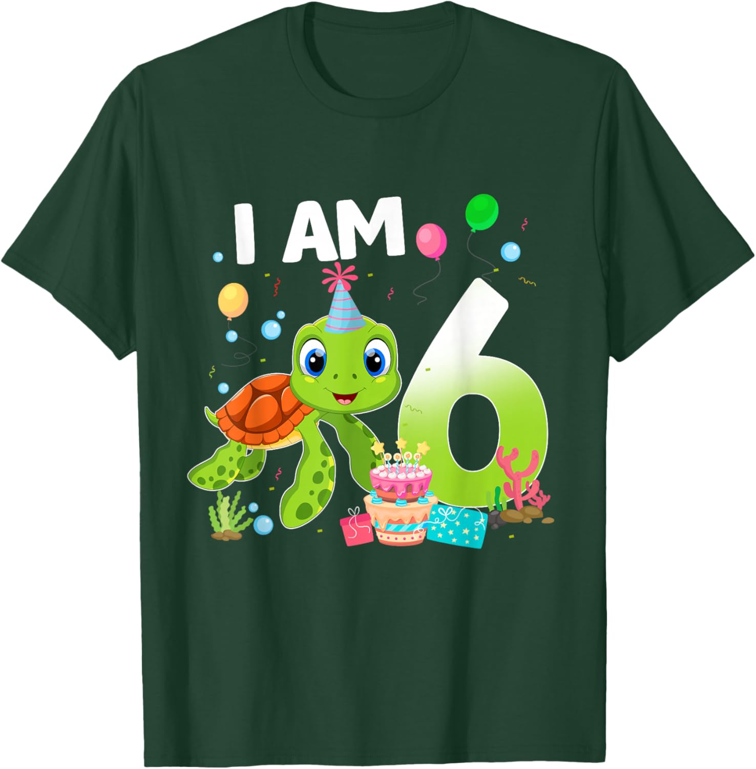 6th Birthday Sea Turtle Themed 6 Year Old Party T-Shirt - T-Shirt | Forest