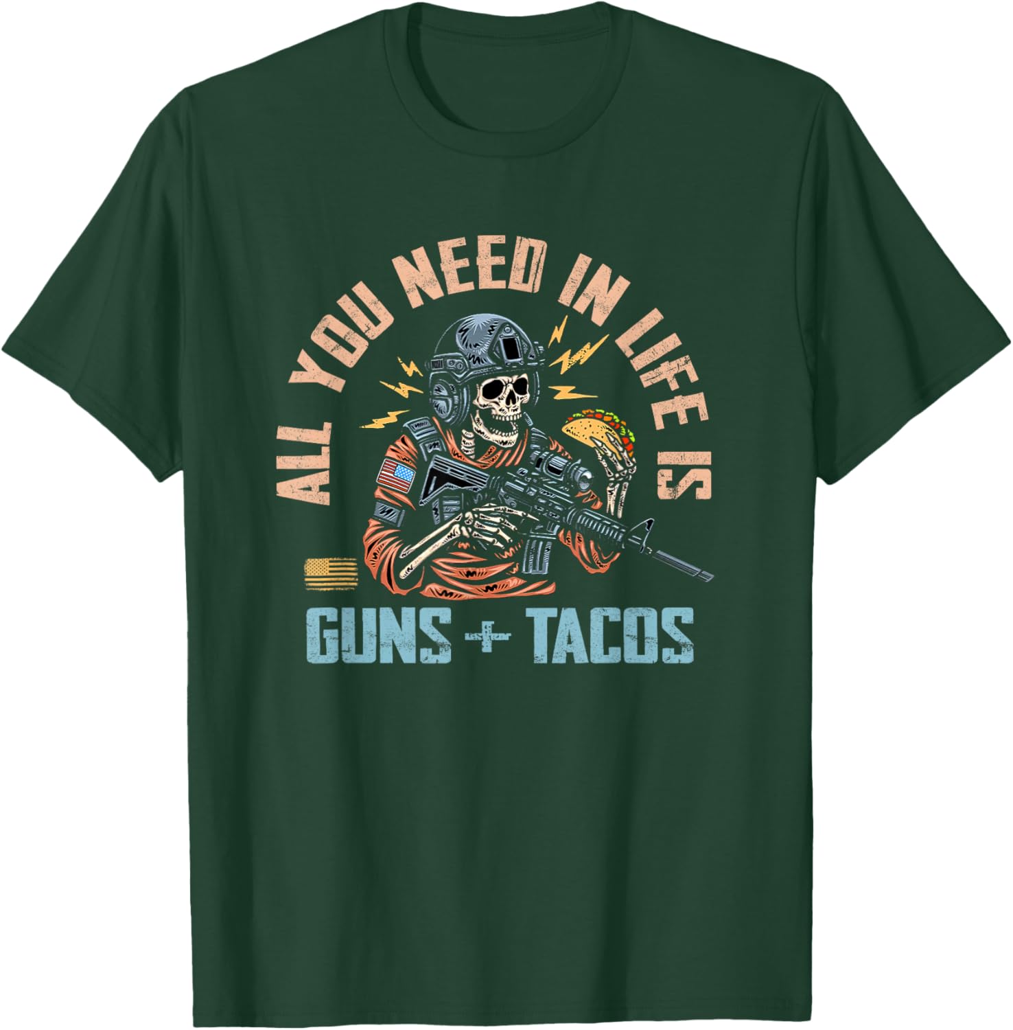 All You Need In Life Is Guns And Tacos Retro Skeleton T-Shirt - T-Shirt | Forest