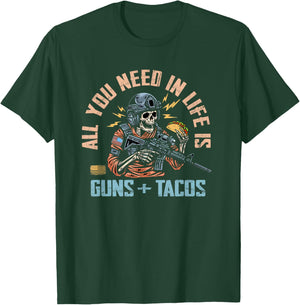 All You Need In Life Is Guns And Tacos Retro Skeleton T-Shirt - T-Shirt | Forest