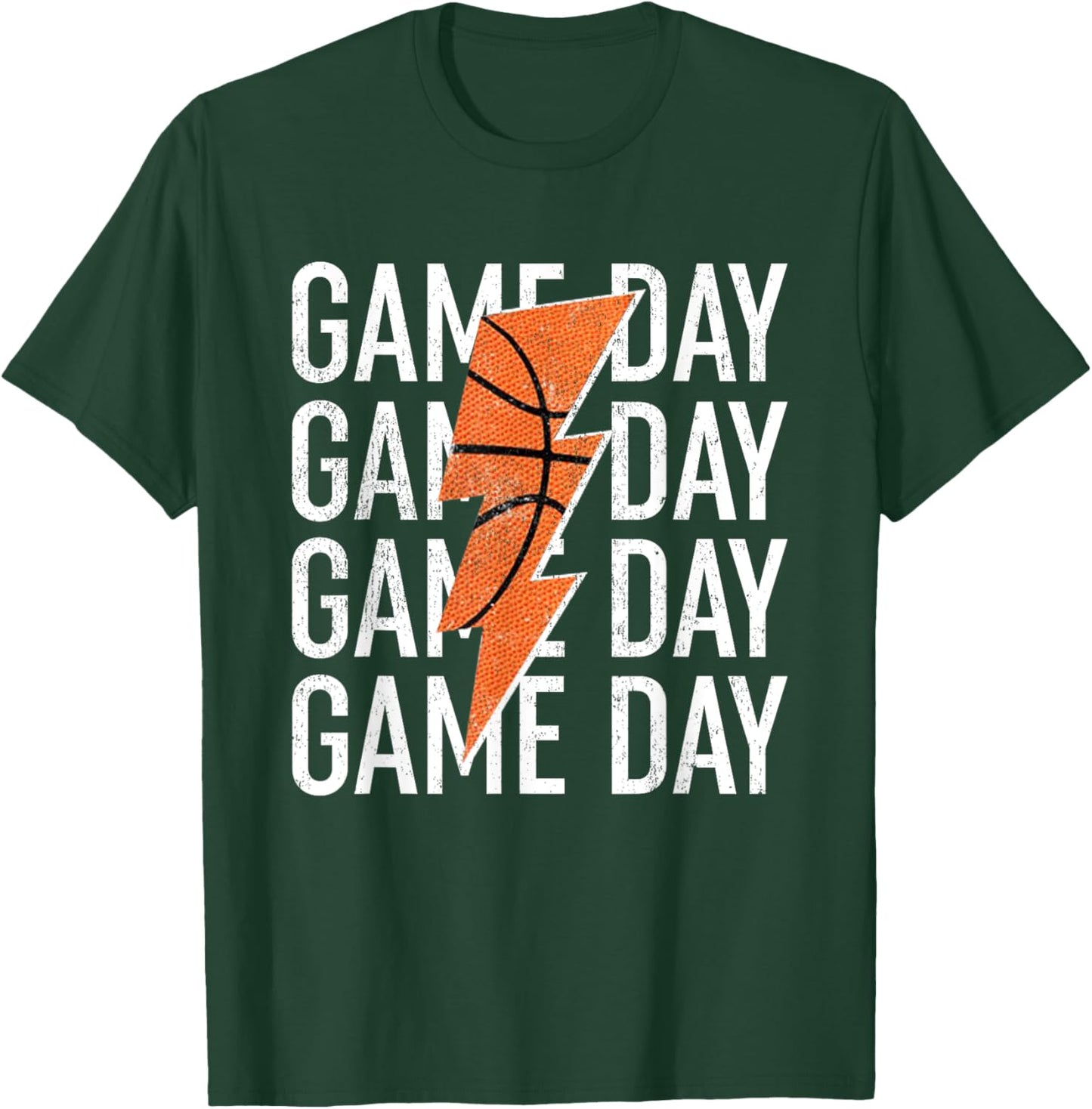 Vintage Game Day Basketball Lightning Bolt Funny Team Sport T-Shirt - T-Shirt | Forest