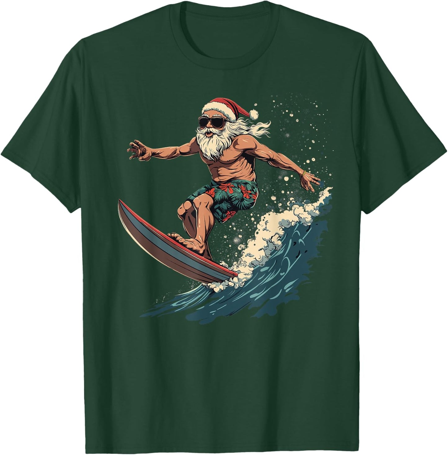 Fun Surfing Santa Hawaii Christmas Waves Surf lover T-Shirt - T-Shirt | Forest