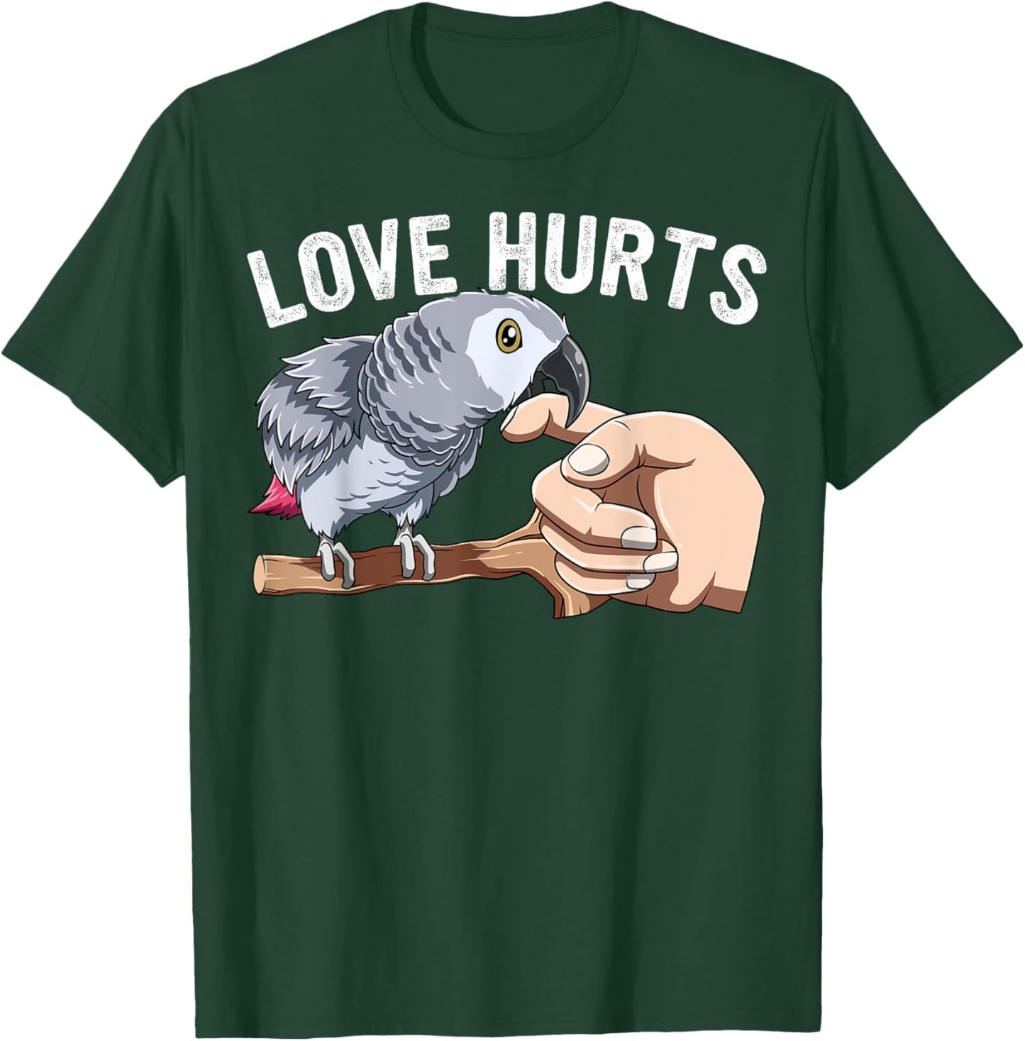 Love Hurts Funny African Grey Parrot Biting Parrot Lovers T-Shirt - T-Shirt | Forest