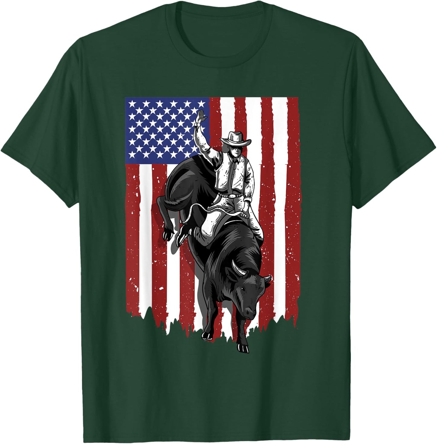Rodeo Bull Rider Patriotic American USA Flag For Cowboys T-Shirt - T-Shirt | Forest