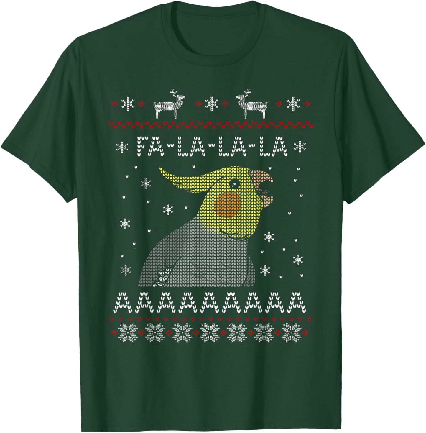 FA LA LA Ugly Christmas Cockatiel Birb Merch Parrot Pattern T-Shirt - T-Shirt | Forest